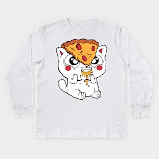 YUM YUM PIZZA CAT Kids Long Sleeve T-Shirt